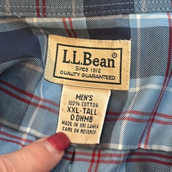 LL Bean O DHM8 U.S. Navy Tartan  Men's XXL Tall Long Sleeve Shirt Blue Plaid - Picture 5 of 6